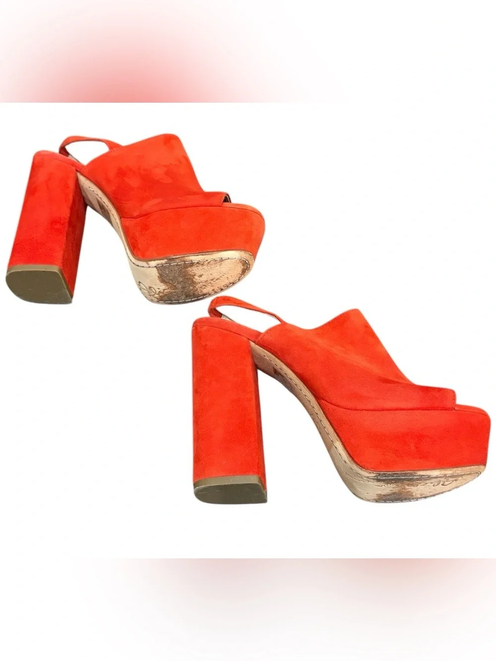 Alice + Olivia Logan Red Suede Platform Slingback Sandals EU 37 US 7